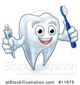 Vector Illustration of a White Tooth Character Holding a Toothbrush and Tube of Toothpaste by AtStockIllustration