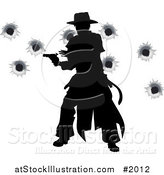 Vector Illustration of a Wild West Gunslinger Firing His Gun, with Bullet Holes by AtStockIllustration
