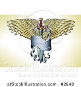Vector Illustration of a Winged Sword with a Long Blue Banner Tattoo Design by AtStockIllustration