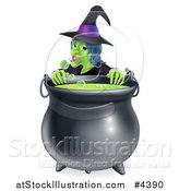 Vector Illustration of a Witch Smiling over a Boiling Cauldron by AtStockIllustration