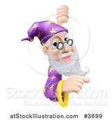 Vector Illustration of a Wizard Pointing Around a Sign by AtStockIllustration