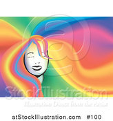 Vector Illustration of a Woman's Face with Her Long Rainbow Colored Hair Filling the Background by AtStockIllustration
