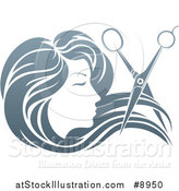 Vector Illustration of a Woman's Head in Profile, with Long Hair and Scissors Snipping off a Lock by AtStockIllustration