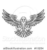 Vector Illustration of a Woodcut Black and White Eagle Swooping down with Talons Extended by AtStockIllustration