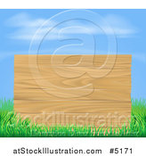 Vector Illustration of a Wooden Sign and Grass Under a Blue Sky by AtStockIllustration