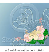 Vector Illustration of a Yellow and Pink Hibiscus Flower Background by AtStockIllustration