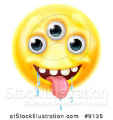 Vector Illustration of a Yellow Drooling Alien Monster Emoji Emoticon Smiley by AtStockIllustration