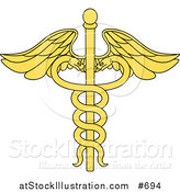 Vector Illustration of a Yellow Medical Caduceus with Double Helix Snakes by AtStockIllustration