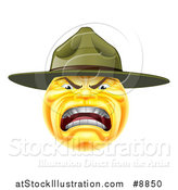 Vector Illustration of a Yellow Smiley Emoji Emoticon Army Drill Sergeant Yelling by AtStockIllustration