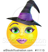 Vector Illustration of a Yellow Witch Smiley Emoji Emoticon Face by AtStockIllustration