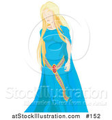 Vector Illustration of a Young Blond White Princess in a Blue Dress by AtStockIllustration