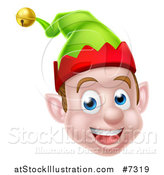 Vector Illustration of a Young Brunette White Male Christmas Elf Face by AtStockIllustration