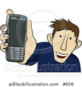 Vector Illustration of a Young Man Showing off His New Cellphone by AtStockIllustration