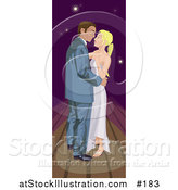 Vector Illustration of a Young Romantic Couple Dancing Under a Night Sky by AtStockIllustration