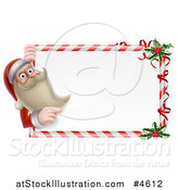 Vector Illustration of a Young Santa Claus Looking Around and Pointing to a Candy Cane Sign with Holly by AtStockIllustration