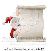 Vector Illustration of a Young Santa Claus Pointing to a Scroll Christmsa Sign by AtStockIllustration