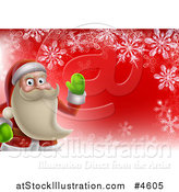 Vector Illustration of a Young Santa Claus Waving over Red with Snowflakes by AtStockIllustration