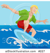 Vector Illustration of a Young Surfer Dude Surf Boarding by AtStockIllustration