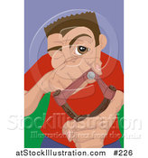 Vector Illustration of a Young Troublemaker Man Aiming a Slingshot by AtStockIllustration