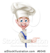 Vector Illustration of a Young White Male Chef Pointing Around a Sign by AtStockIllustration