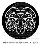 Vector Illustration of a Zodiac Horoscope Astrology Aries Ram Circle Design, Black and White by AtStockIllustration