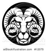 Vector Illustration of a Zodiac Horoscope Astrology Aries Ram Circle Design in Black and White by AtStockIllustration