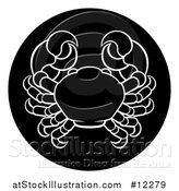 Vector Illustration of a Zodiac Horoscope Astrology Cancer Crab Circle Design, Black and White by AtStockIllustration