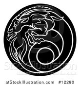 Vector Illustration of a Zodiac Horoscope Astrology Capricorn Sea Goat Circle Design, Black and White by AtStockIllustration