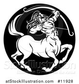 Vector Illustration of a Zodiac Horoscope Astrology Centaur Sagittarius Circle Design in Black and White by AtStockIllustration