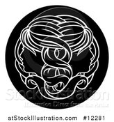 Vector Illustration of a Zodiac Horoscope Astrology Gemini Twins Circle Design, Black and White by AtStockIllustration