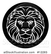 Vector Illustration of a Zodiac Horoscope Astrology Leo Lion Circle Design, Black and White by AtStockIllustration