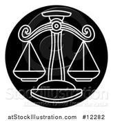 Vector Illustration of a Zodiac Horoscope Astrology Libra Scales Circle Design, Black and White by AtStockIllustration