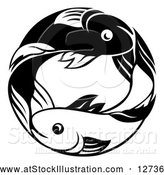 Vector Illustration of a Zodiac Horoscope Astrology Pisces Fish Circle Design in Black and White by AtStockIllustration