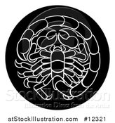 Vector Illustration of a Zodiac Horoscope Astrology Scorpio Circle Design in Black and White by AtStockIllustration