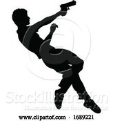 Vector Illustration of Action Movie Shoot out Person Silhouette by AtStockIllustration