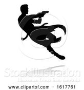 Vector Illustration of Action Movie Shoot out Person Silhouette, on a White Background by AtStockIllustration