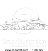 Vector Illustration of African Animal Africa Safari Scene Line Silhouette by AtStockIllustration