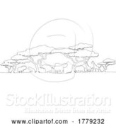 Vector Illustration of African Safari Animals Silhouette Landscape by AtStockIllustration
