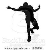 Vector Illustration of American Football Player Silhouette, with a Reflection or Shadow, on a White Background by AtStockIllustration