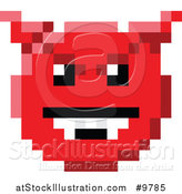 Vector Illustration of an 8 Bit Video Game Style Devil Emoji Smiley Face by AtStockIllustration