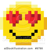 Vector Illustration of an 8 Bit Video Game Style Emoji Smiley Face with Heart Eyes by AtStockIllustration