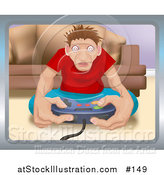 Vector Illustration of an Addicted Man Playing Video Games by AtStockIllustration