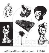 Vector Illustration of an African American Men, Spray Paint, Record Player, and Hip Hoppers. by AtStockIllustration