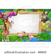 Vector Illustration of an African Safari Sign with Cute Animals at a Watering Hole by AtStockIllustration