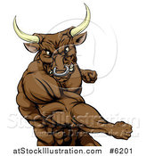 Vector Illustration of an Aggressive Brown Bull or Minotaur Mascot Punching by AtStockIllustration