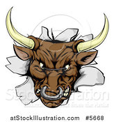 Vector Illustration of an Aggressive Bull Breaking Through a Wall by AtStockIllustration
