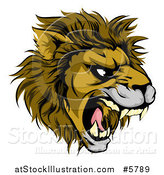 Vector Illustration of an Aggressive Male Lion Roaring Mascot by AtStockIllustration