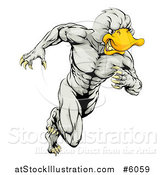 Vector Illustration of an Aggressive Muscular Duck Man Mascot Running by AtStockIllustration