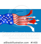 Vector Illustration of an American Flag with the Red and White Stripes Turning to Arrows, Pointing out on a Blue Background by AtStockIllustration