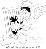 Vector Illustration of an Angel with a Halo Playing a Harp - Black and White Version by AtStockIllustration